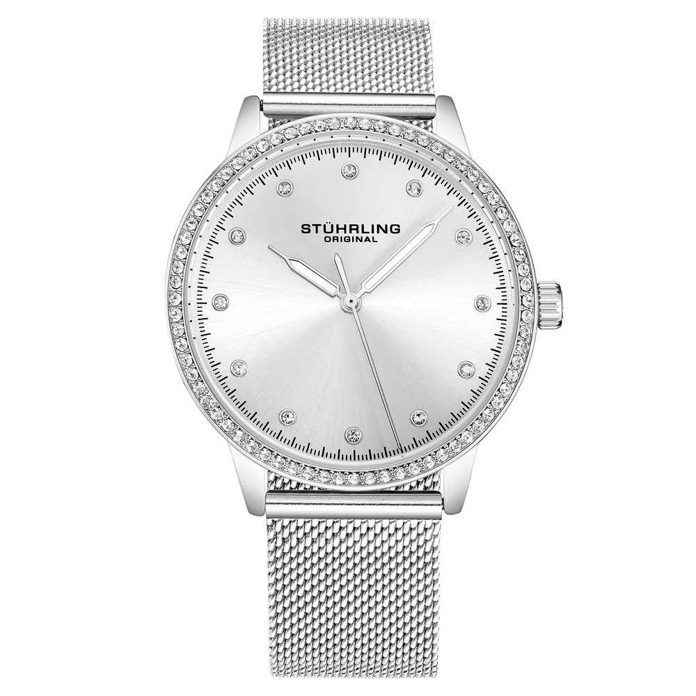 Stuhrling 3904 Quartz Crystal Accented Mesh Bracelet Women's Watch - 38mm